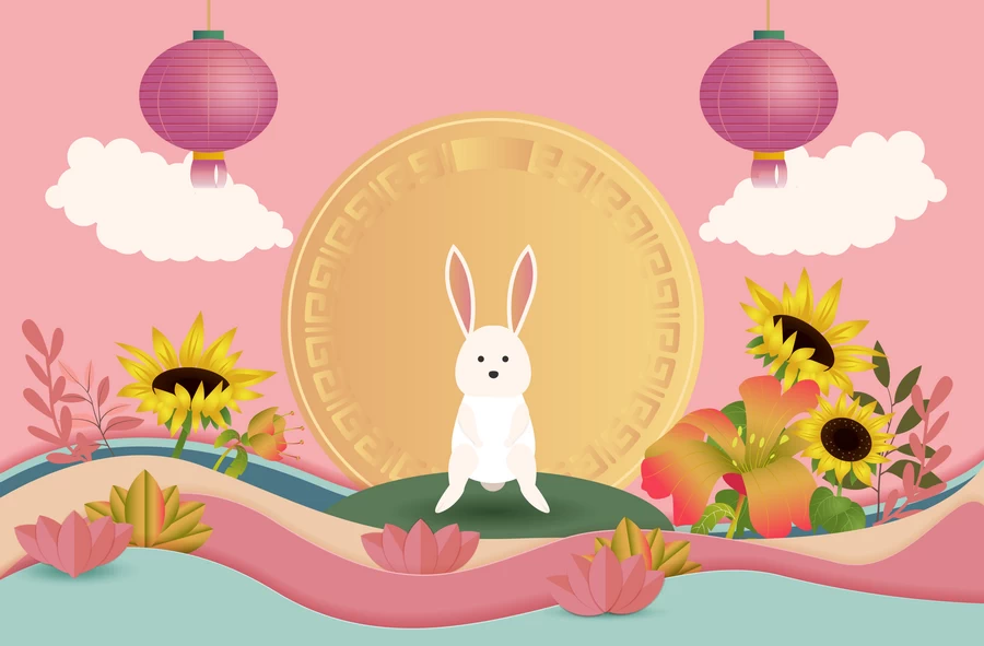 八月十五中秋节玉兔嫦娥月饼节气节日插画海报模板AI矢量设计素材【031】